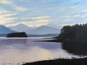 John Foulger - 'Eventide, Derwent Water', oil on board, signed recto, titled and dated 1966 verso,