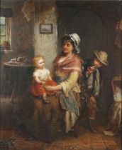 James Cole - Mother and Children in an Interior Setting, oil on canvas, signed and dated 1875, 73.