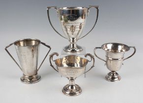 A George VI silver trophy cup of ovoid form, inscription engraved 'Presented by Miss F. Gilchrist to