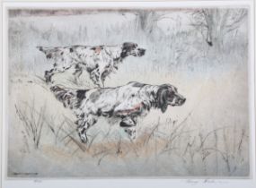 Henry Wilkinson - English Setters on the Scent, etching with drypoint and hand-colouring, signed and