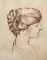 British School - Profile Portrait of a Lady, 20th century etching, 10.5cm x 8cm, within a gilt