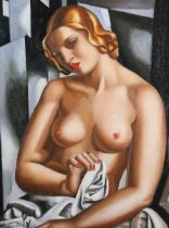 After Tamara de Lempicka - Female Nude, late 20th/early 21st century oil on canvas-board, bears