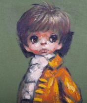 Barry Leighton-Jones - Big-Eyed Child in Historical Costume, 20th century oil on board, signed, 82.