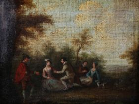 Follower of Nicolas Lancret - Lovers in a Clearing, 20th century oil on panel, 21.5cm x 29cm, within