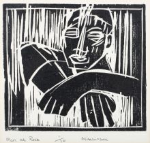 Susan Mitchinson - 'Man at Rest', 20th century woodcut, signed, titled and editioned 1/20 in pencil,