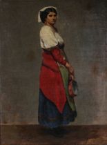 Circle of Franz Meerts - Full Length Portrait of a Lady holding a Tambourine, 19th century oil on