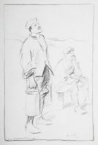 Louis Raemaekers - 'Le v'la' (Two Soldiers looking towards the Sky), early 20th century charcoal,