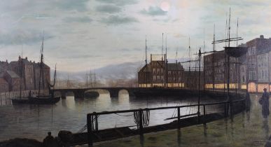 After John Atkinson Grimshaw - Whitby by Moonlight, late 20th/early 21st century oil on canvas