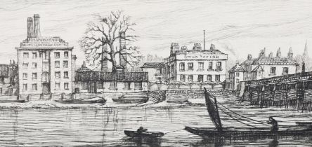 Charles William Sherborn - 'Old Battersea Bridge', etching, titled verso, published 1874, 7cm x 26.