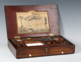 A George III mahogany artist's box by Reeves & Inwood, the hinged lid inlaid with a conch shell