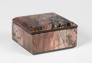 A polished rhodonite mineral specimen box with removable lid, width 7cm.Buyer’s Premium 29.4% (