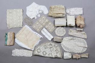 A selection of mainly 19th century lacework, including border sections, trim and hankies.Buyer’s