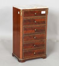 A 20th century French mahogany and gilt metal mounted table top collector's chest of six drawers,