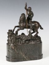 An early 20th century Continental brown patinated cast bronze equestrian model of St George