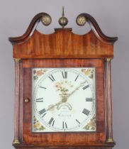 An early 19th century provincial oak longcase clock with thirty-hour movement striking on a bell,