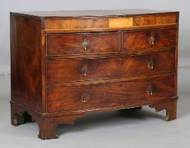 A 19th century mahogany bowfront chest of oak-lined drawers, the frieze with a maple reserve, height