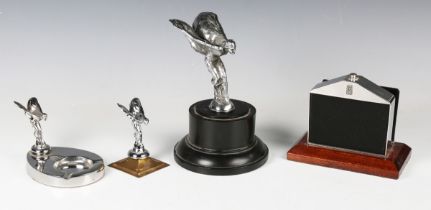A modern cast model of the Spirit of Ecstasy, mounted on a display pedestal, height 20cm, two