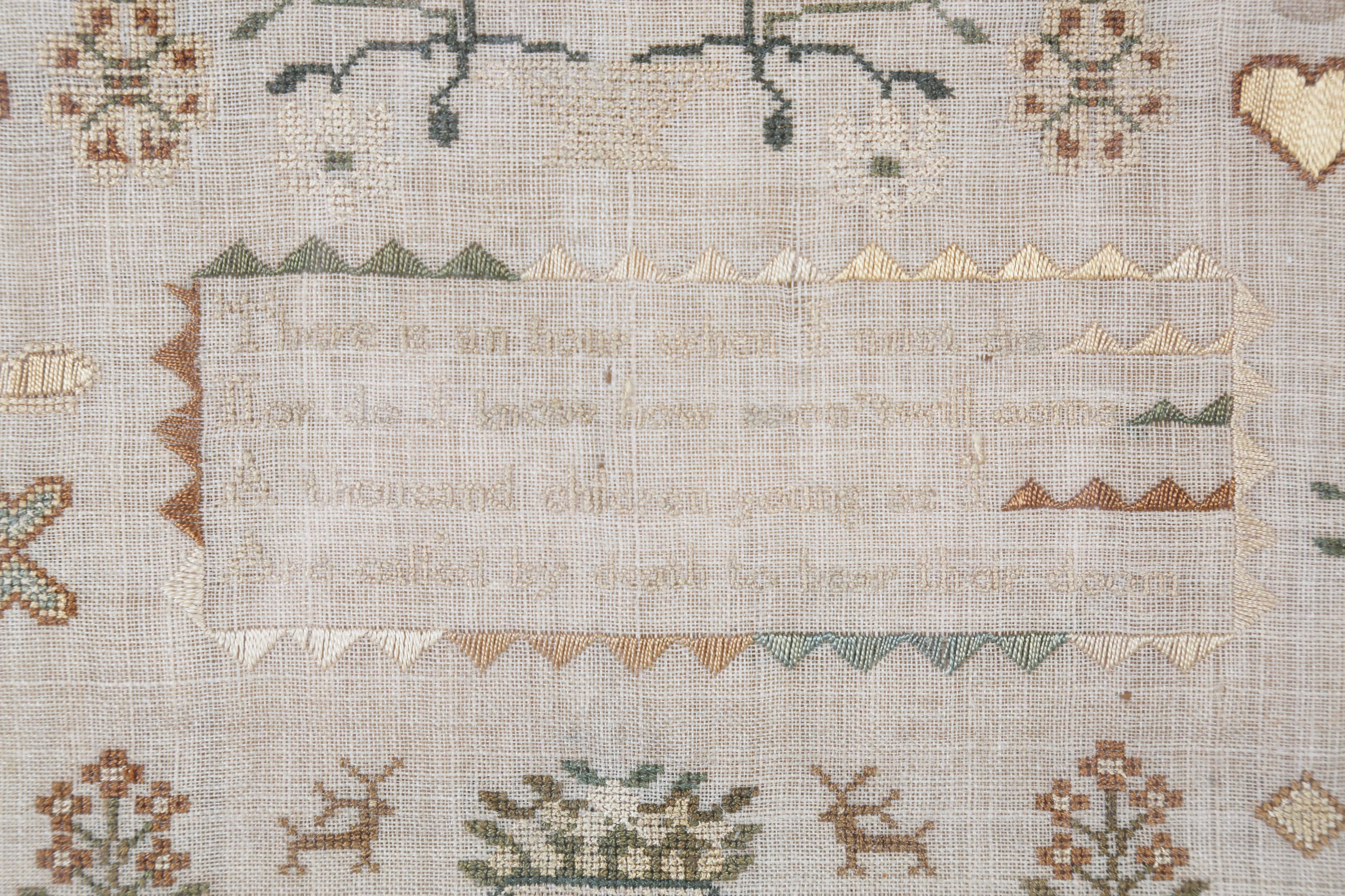 An early Victorian needlework sampler by Jane Constance, aged 13, dated 'January 6 1839', finely - Image 13 of 14
