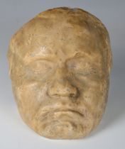 An early 20th century moulded plaster death mask of Ludvig van Beethoven, detailed to the reverse '