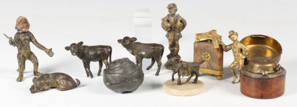 A small mixed group of collectors' items, including a 19th century patinated cast bronze model of