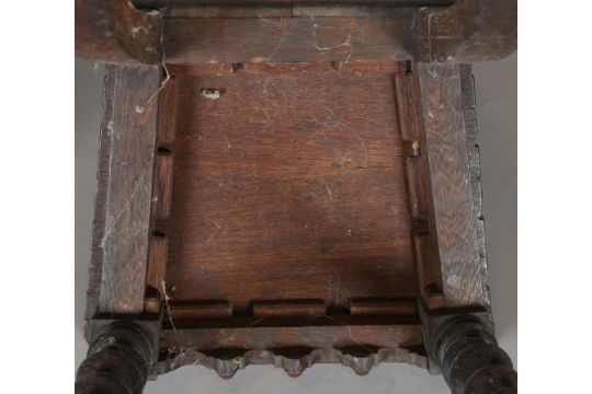 A pair of Victorian oak hall chairs, the shaped backs carved with opposing dolphins enclosing a - Image 2 of 11