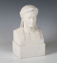 A late 19th/early 20th century French white marble bust of Napoleon Bonaparte, raised on an integral