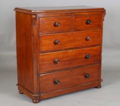 A Victorian mahogany chest of two short and three long drawers, on bun feet, height 106cm, width