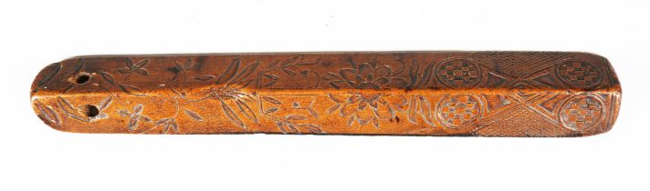 An 18th century carved boxwood stay busk, inscribed to one side 'Ioane makes two But wone the