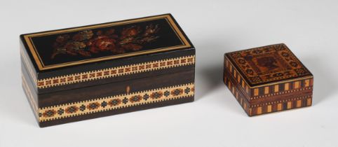 A late Victorian Tunbridge ware rectangular ring box by Thomas Barton, the hinged lid with a