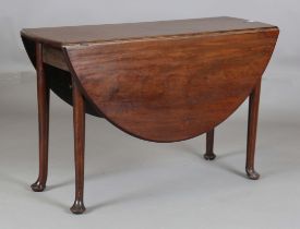 A George II mahogany oval drop-leaf dining table, on cabriole legs and pad feet, height 72cm,