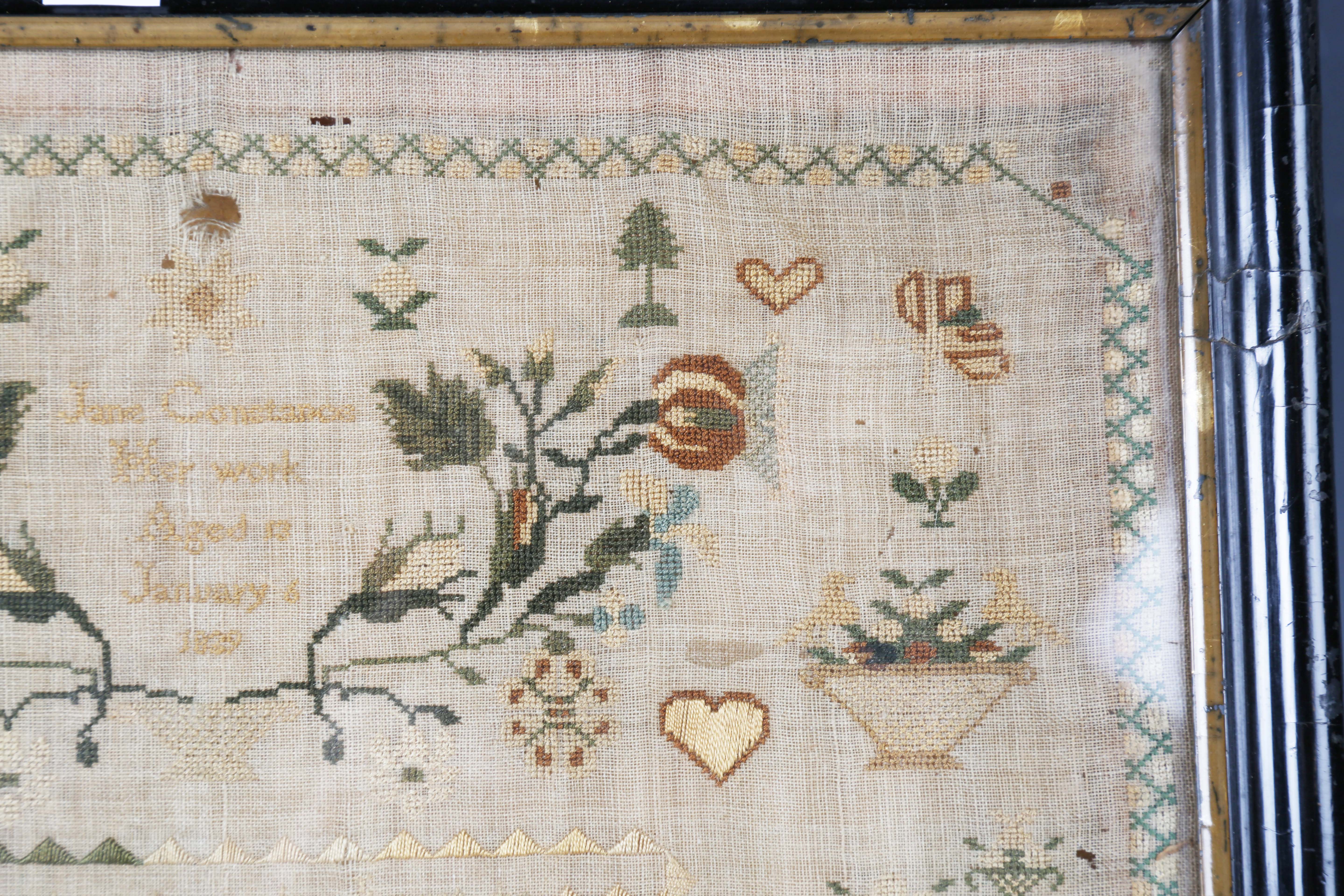 An early Victorian needlework sampler by Jane Constance, aged 13, dated 'January 6 1839', finely - Image 6 of 14