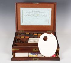 A William IV figured mahogany and brass bound artist's box by R. Ackermann 'Superfine and