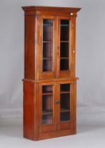 A Victorian mahogany two-tier bookcase, enclosed by four glazed doors, height 202cm, width 90cm,