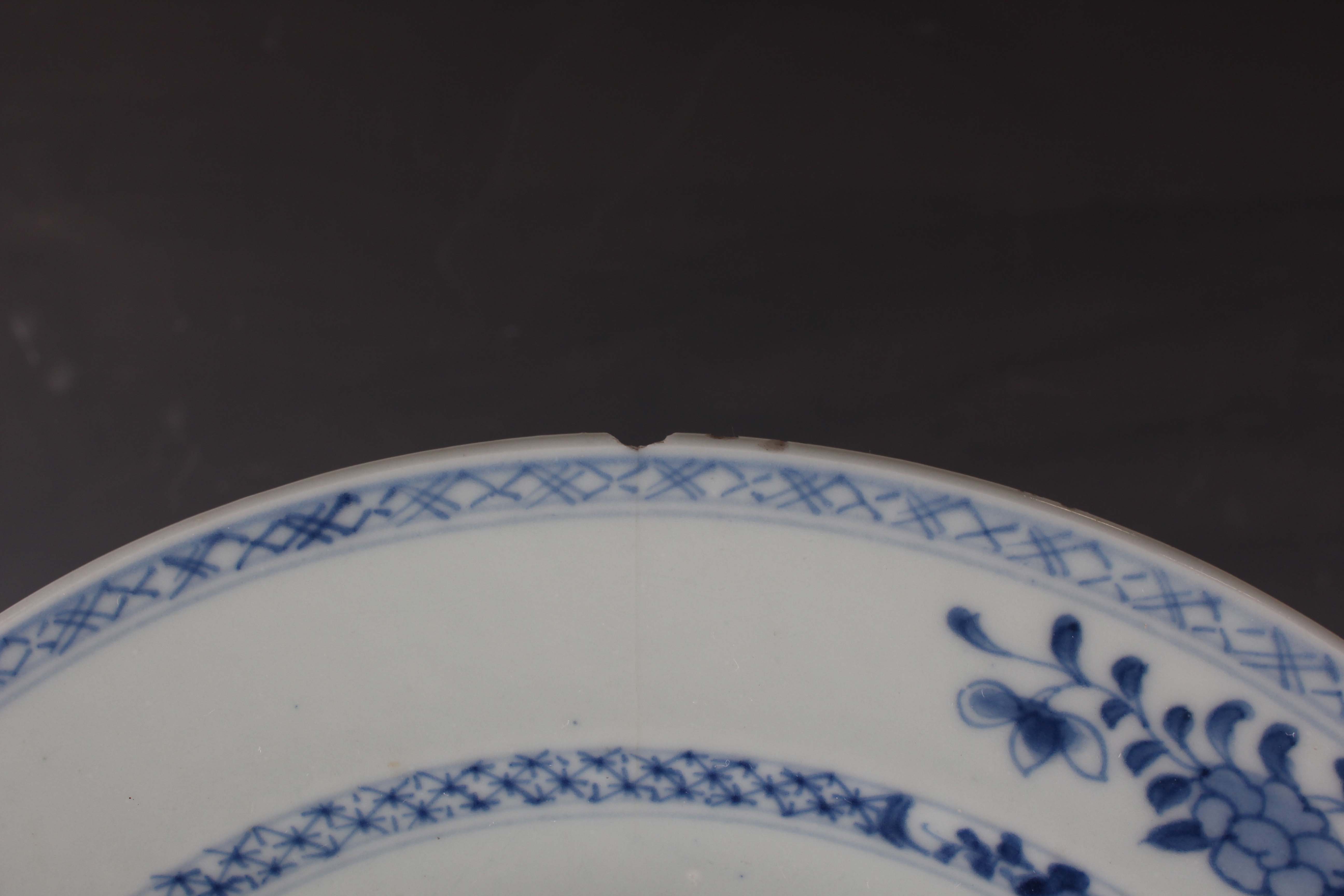 A set of six Chinese blue and white export porcelain plates, late Qianlong period, each painted with - Image 5 of 32