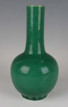 A Chinese green crackle glazed porcelain bottle vase, mark of Kangxi but late Qing dynasty, the