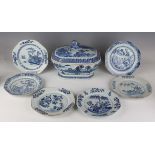 A Chinese blue and white export porcelain soup tureen and cover, Qianlong period, painted with
