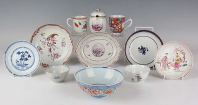 A collection of Chinese export porcelain, 18th century, including a famille rose cylindrical