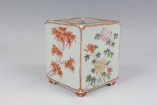 A Chinese famille rose enamelled porcelain brushpot, mark of Guangxu and possibly of the period,