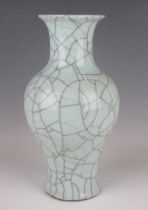 A Chinese Guan-type crackle glazed vase, probably 20th century, the baluster body and flared neck