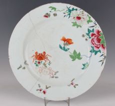 A Chinese famille rose export porcelain circular dish, Qianlong period, painted with two crabs,