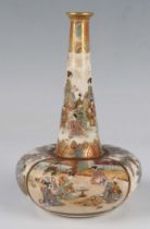 A Japanese Satsuma earthenware bottle vase by Ryozan, Meiji period, the slender tapering neck