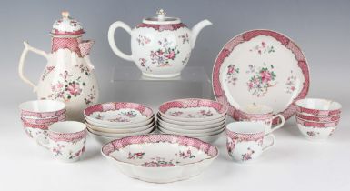 A Chinese famille rose export porcelain part tea service, late Qianlong period, painted with