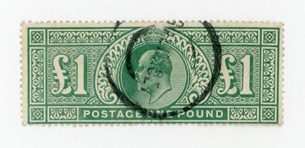 Great Britain 1902 £1 dull blue green stamp used.Buyer’s Premium 29.4% (including VAT @ 20%) of