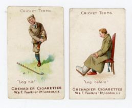 A part-set of 10 Faulkner 'Cricket Terms' cigarette cards circa 1899, together with 3 duplicate