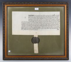 HENRY VII. A vellum document in Latin circa 1457-1509, hung with a black wax seal of King Henry VII,
