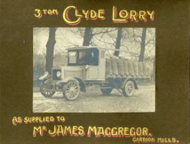 COMMERCIAL VEHICLES. An album titled 'Photos of 3ton Clyde Vehicles, Mackay & Jardine Ltd Engineers,