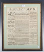 PRINTING. An engraved typography advertisement sheet titled 'A Specimen by William Caslon…', circa