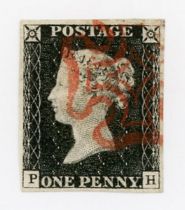 Great Britain 1840 1d black stamp, plate 2 fine used red Maltese Cross.Buyer’s Premium 29.4% (