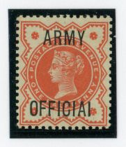 Great Britain mint officials with 1888 ½d vermillion I.R. specimen 1896 Army official (variety), O.