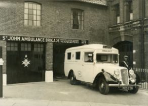 EMERGENCY VEHICLES. A collection of 11 photographs and 22 postcards of emergency and military